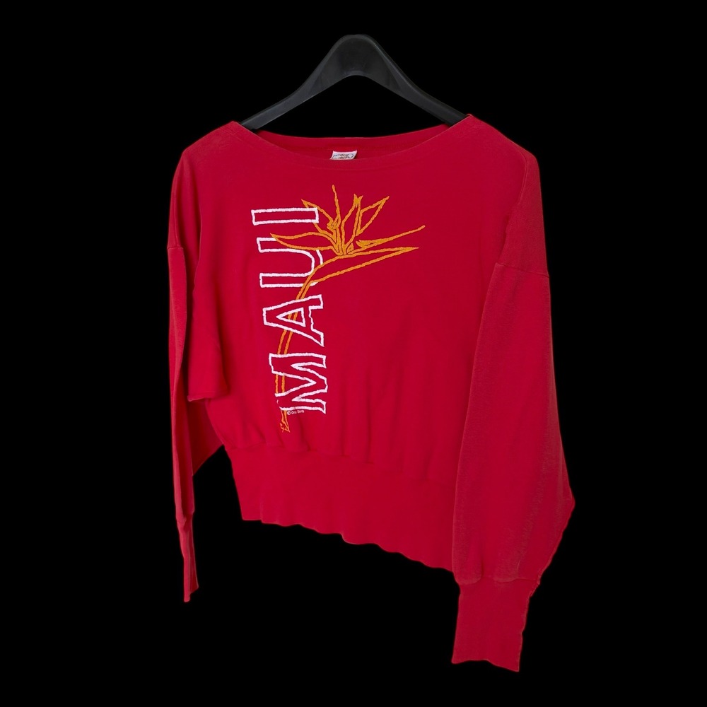 70's Crazy Shirts‎ Hawaii Maui Sweatshirt Red Bird of Paradise Small Ribbed